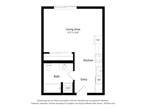 Floor plan for studio, 1 bath, 461 sqft